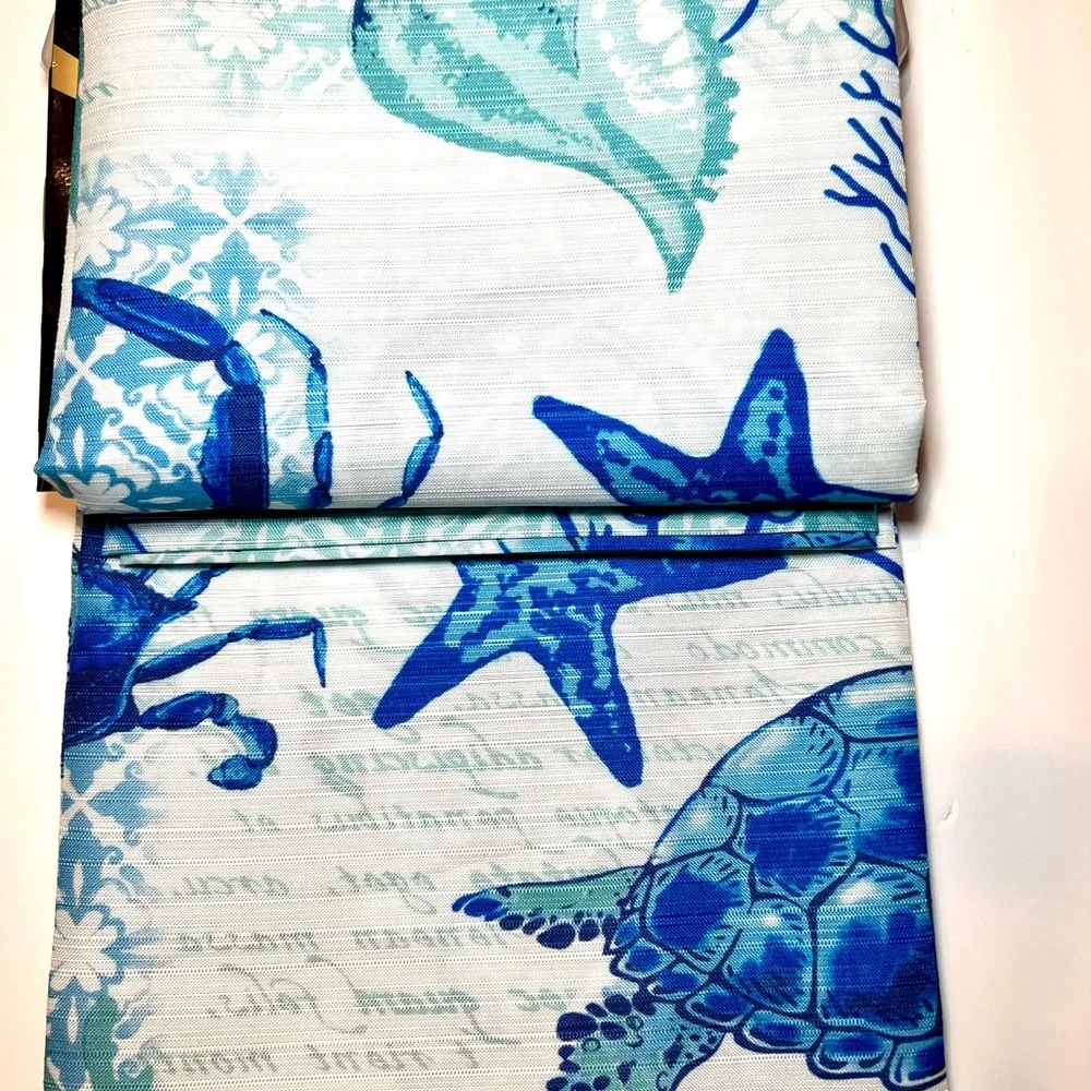Blue Cora Ocean Fabric Shower Curtain Turtles Crab Starfish Shells Corral Plants